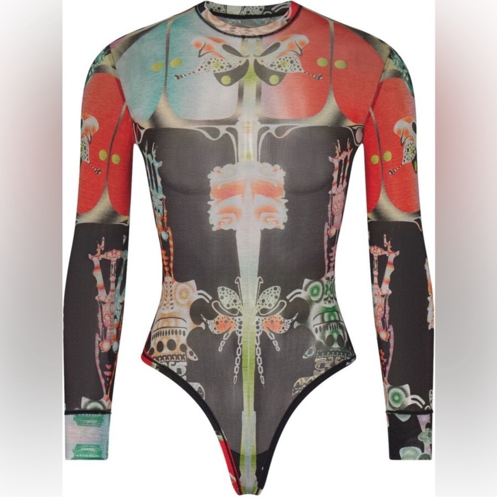 NWT SKIMS Summer Mesh Long Sleeve Thong Bodysuit- Orchid Cabinet RARE Size M